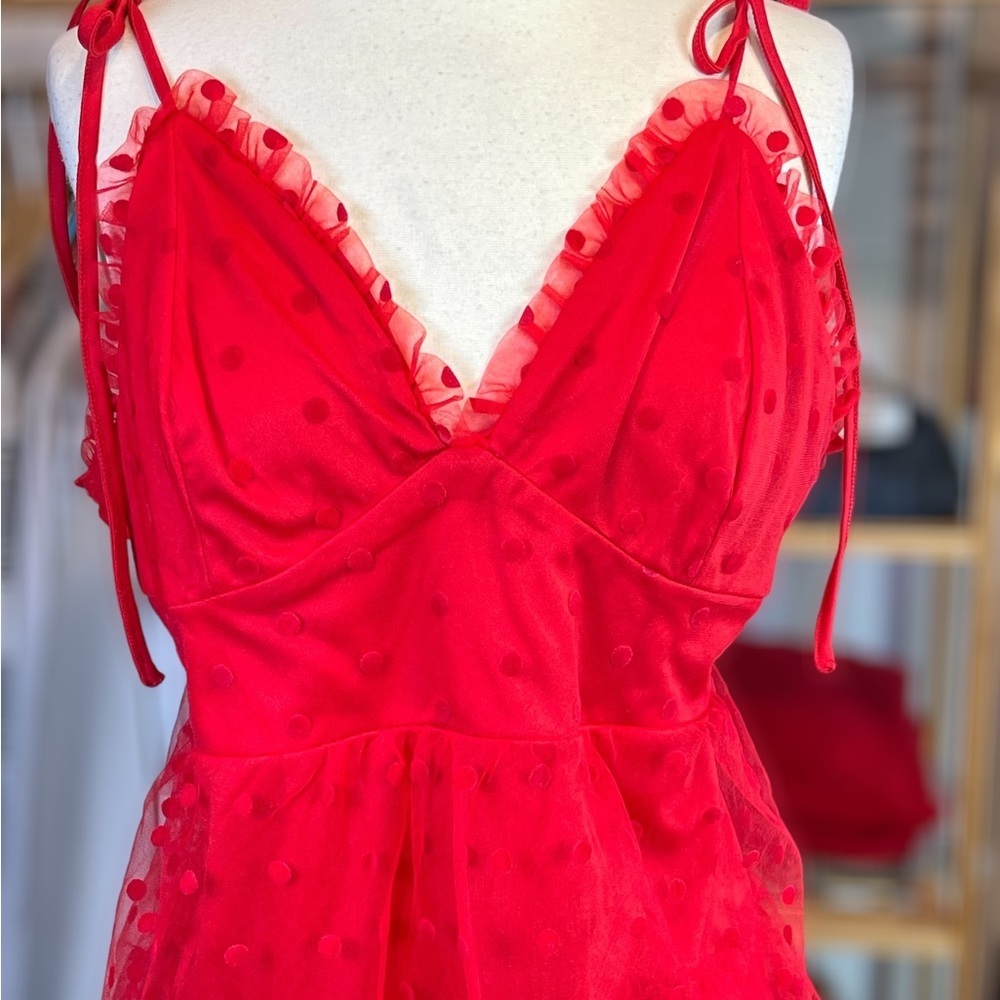 SBETRO ~ Red Polka Dot Tulle Party Dress with Tiered Tulle Skirt ~ Size 3X - Picture 3 of 7